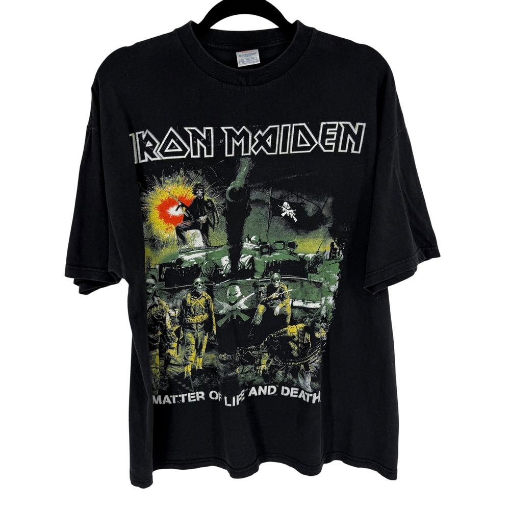 Vintage Iron Maiden T Shirt‎ Mens XL Black A Matter of Life and Death Band Tee
